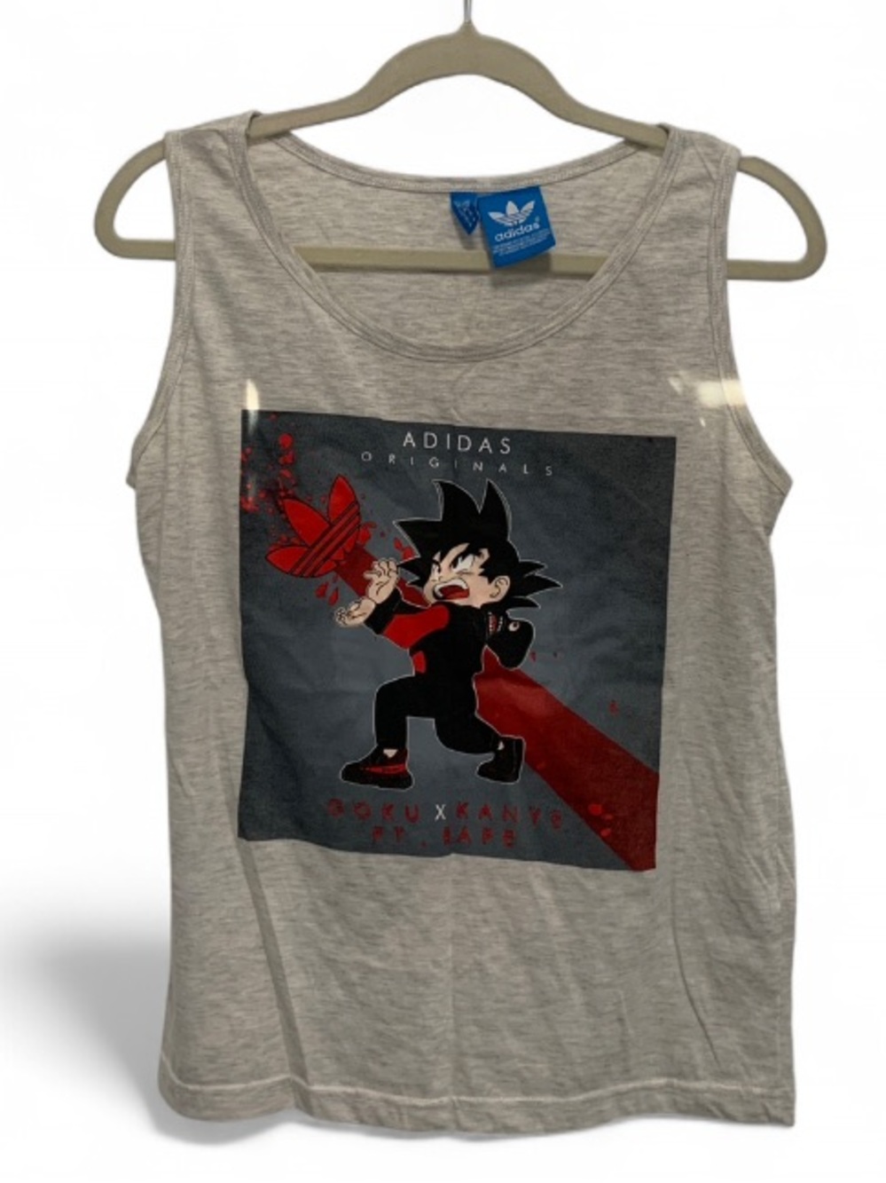 adidas Goku Gray Tank Top with Black & Red Character Graphic